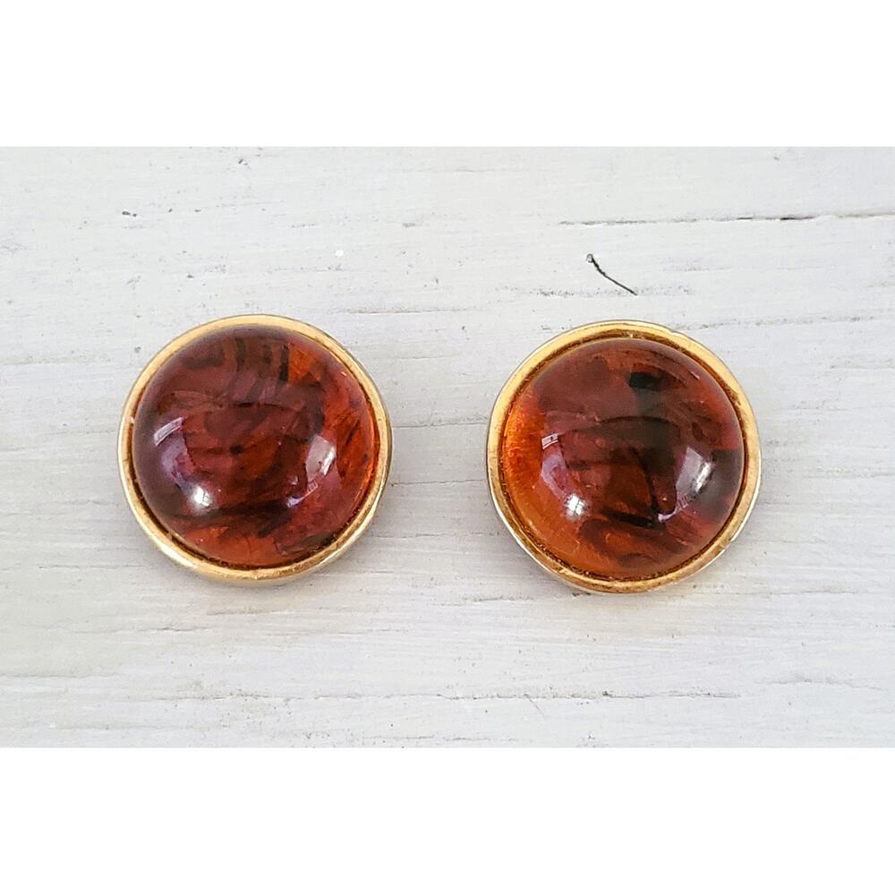Vintage Les Bernard Amber Dome Clip on Earrings